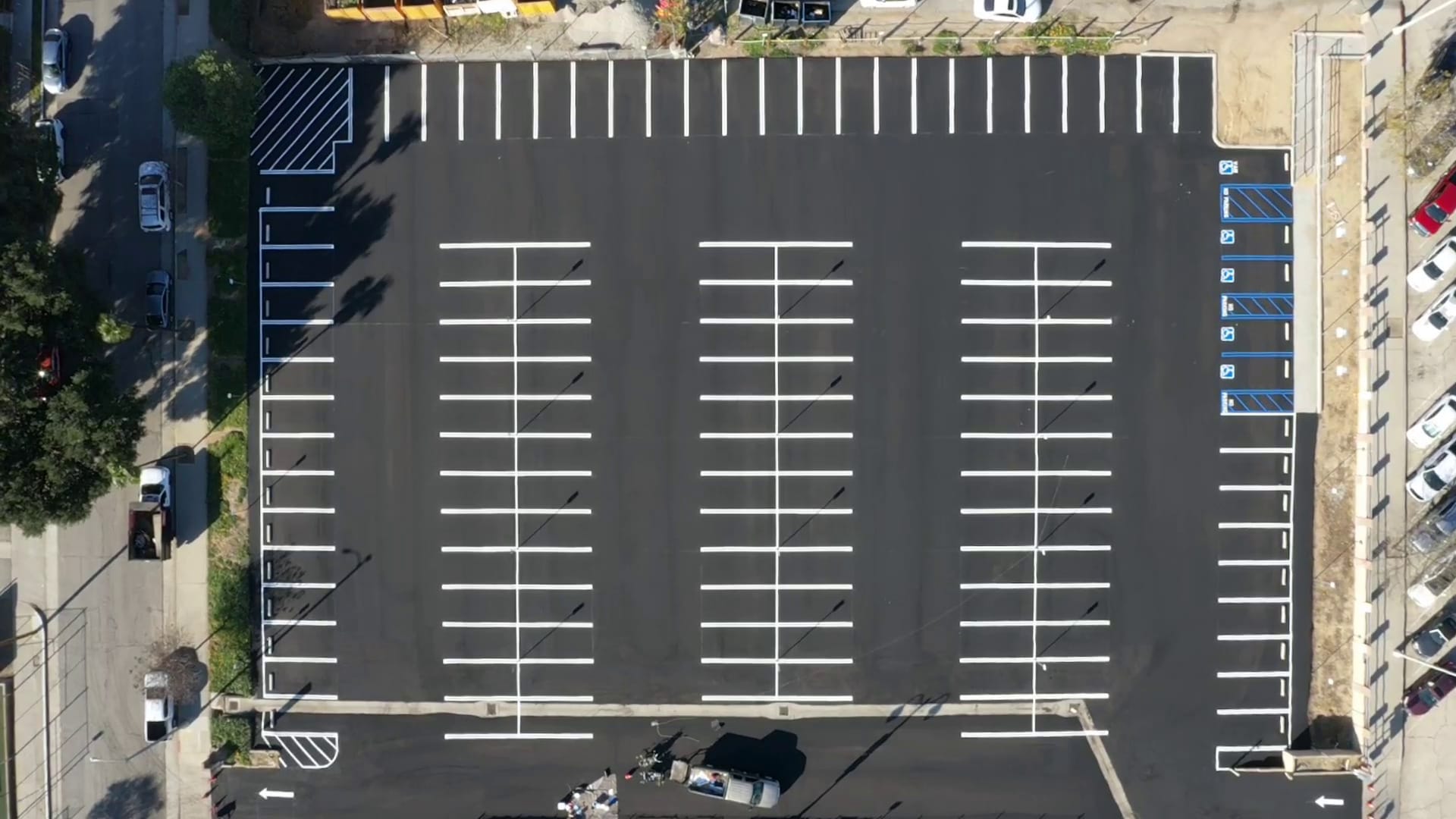 Aerial drone shot of completed parking lot