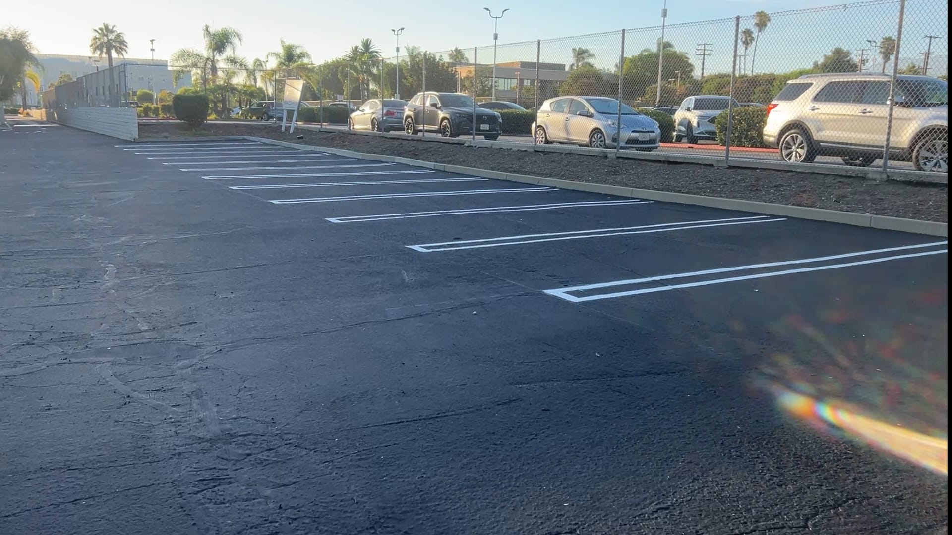 Crisp white parking stall lines